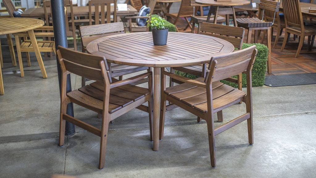 Four person brazilian walnut dining table and chairs. Wood Furniture Store Champaign IL