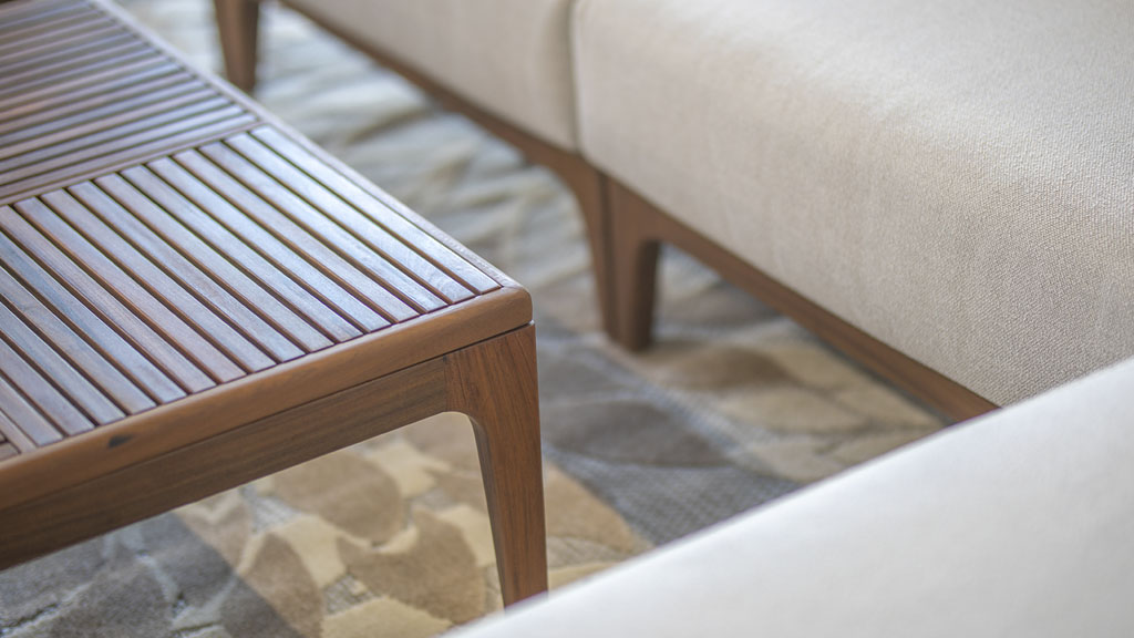 Gorgeous coffee table, and Sunbrella covered fast dry reticulated foam cushions. Wood Furniture Store Champaign IL