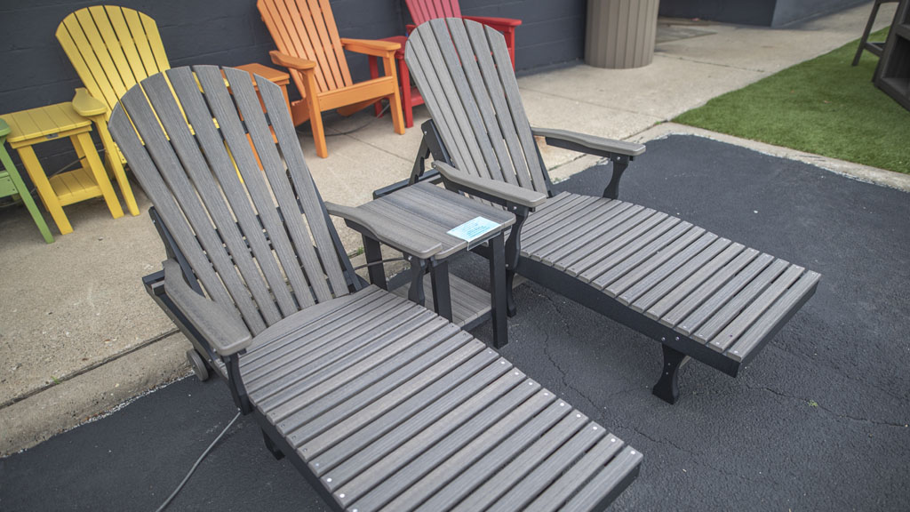 2 chaise lounge set with side table in poly with wood texture. champaign-il-store