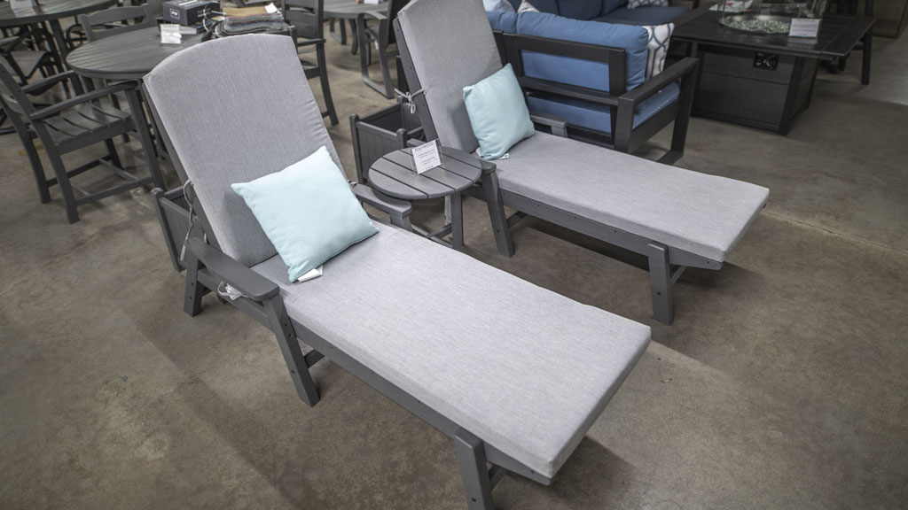 2 person poly lounge set with round side table in our champaign il store