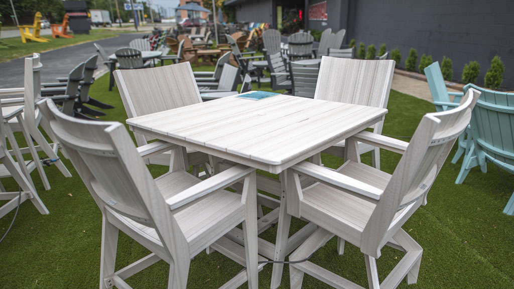 4 person large heavy square dining set with counter table and chairs in wood texture. champaign il store