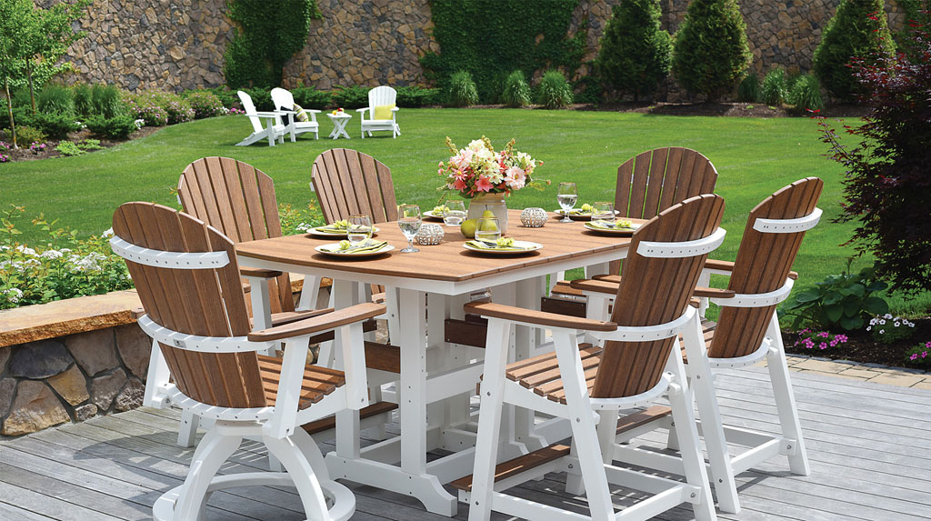 Six person dining set midwest rectangle table swivel chairs wood texture.