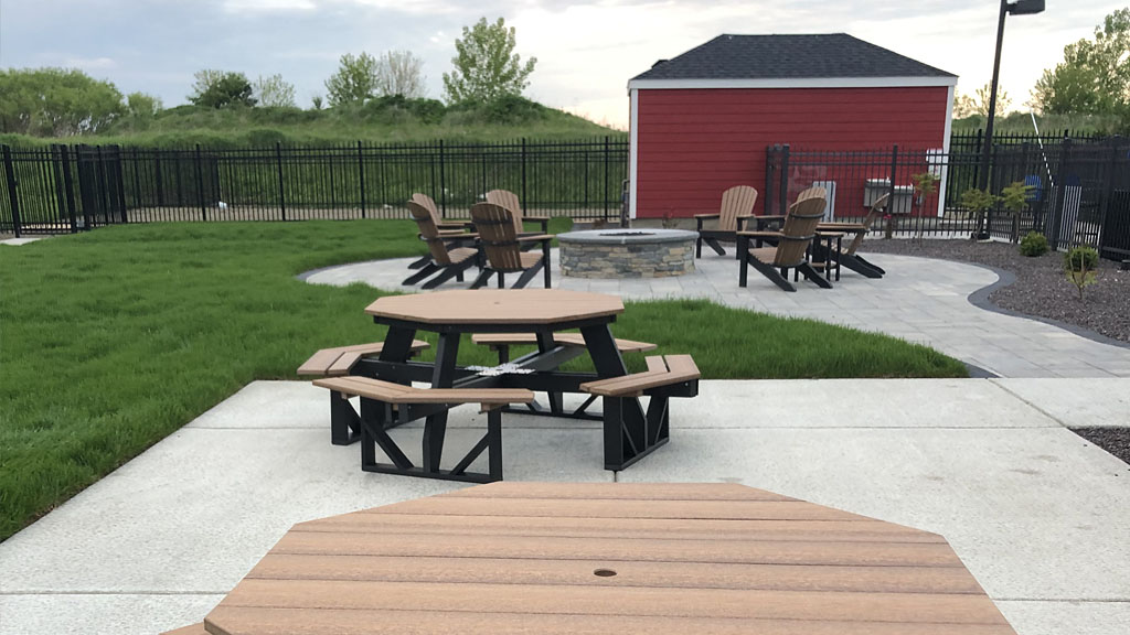 Picnic Tables. Legends Apartments Champaign IL commercial furniture customer.