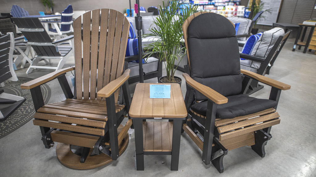 poly glider set with swivel chair and rectangle side table in wood texture. champaign il store