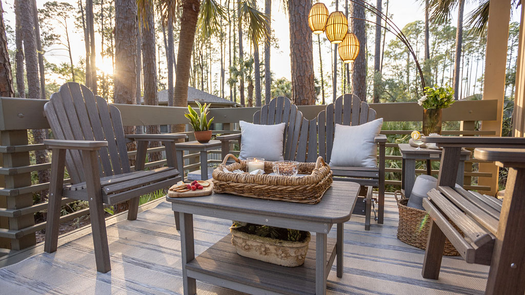 Rustic poly seating in wood texture.