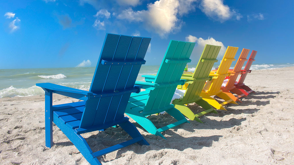 Finest tropical colored chairs modern style sustainable and wind and UV resistant. Best in Illinois & Midwest.